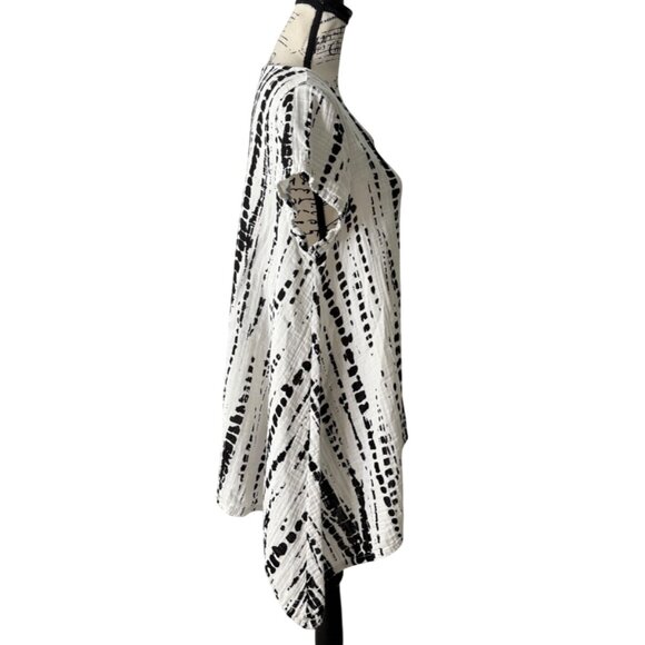 Bryn Walker Womens Tunic Asymmetrical Lagenlook Cotton Black White Size M - Picture 2 of 9